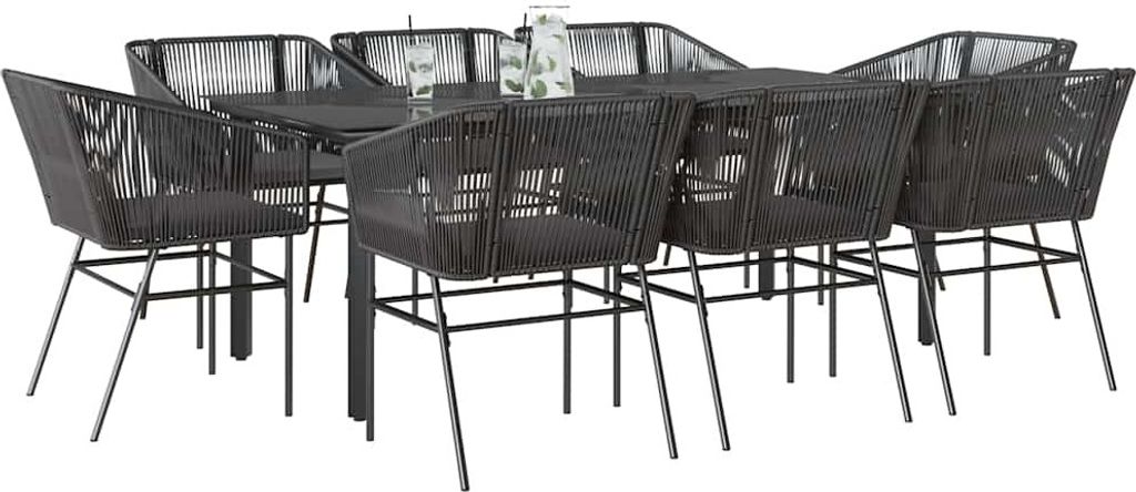 Maison Exclusive - 9-tlg. Garten-Essgruppe mit Kissen Schwarz Poly Rattan Glas