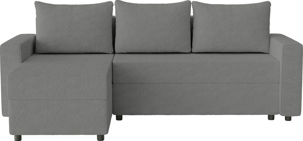 FEDVE Ecksofa Goka Lux L aus Bouclé-Stoff mit Schlaffunktion und 2 Bettkästen, Graphit