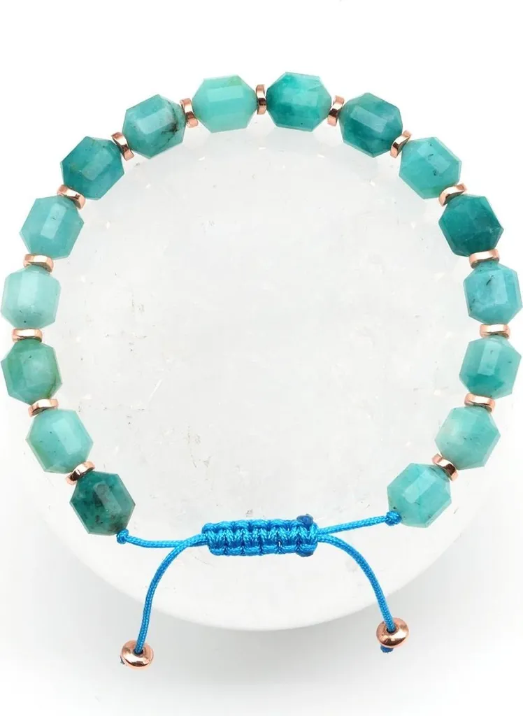 Bracelet en pierre naturelle amazonite verte et cordon tressé chic