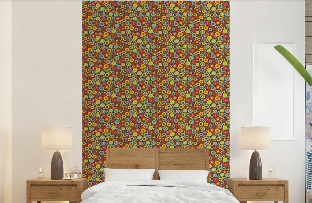 MuchoWow Fototapete für Wohnzimmer oder Schlafzimmer Wandtapete Vinyl Motivtapete Muster - 70er Jahre - Retro - Blase - 190x300 cm - Kinderzimmer