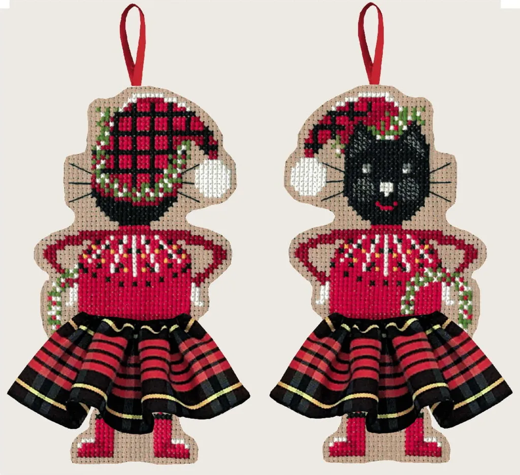 Ricamo DIY Gatto con Gonna Tartan 6x12cm Le Bonheur des Dames Paris
