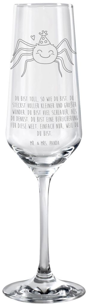 Mr. & Mrs. Panda Glas Spinne Agathe Party - Transparent - Geschenk, Glück, Wunder, Champagnerglas, Selbstliebe, Sektkelch, Trinkglas, Sektglas gra...