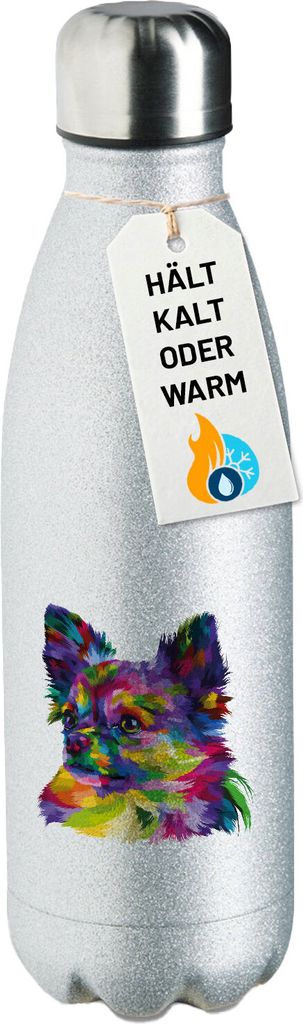 Huuraa Trinkflasche Chihuahua Colorful 500ml Silver Edelstahl Wasserflasche Trinkflasche Geschenkidee