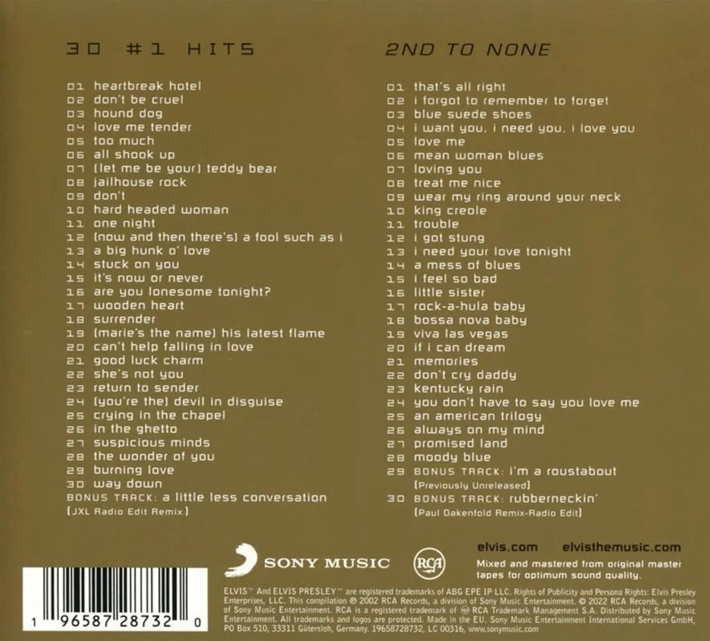 Compilation Elvis Presley 30 hits numéro 1 édition augmentée