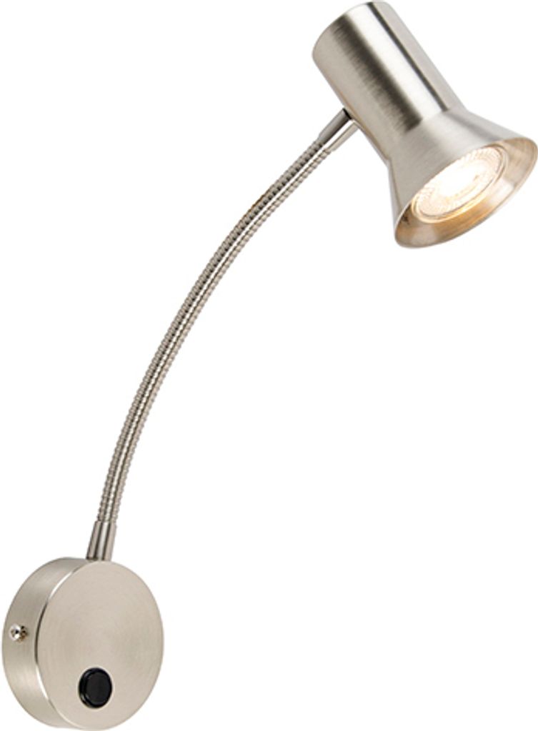 QAZQA - Modern Wandleuchte Stahl I Silber I nickel matt mit Flexarm - Karin Flex I Wohnzimmer I Schlafzimmer - Stahl Länglich - LED geeignet GU10