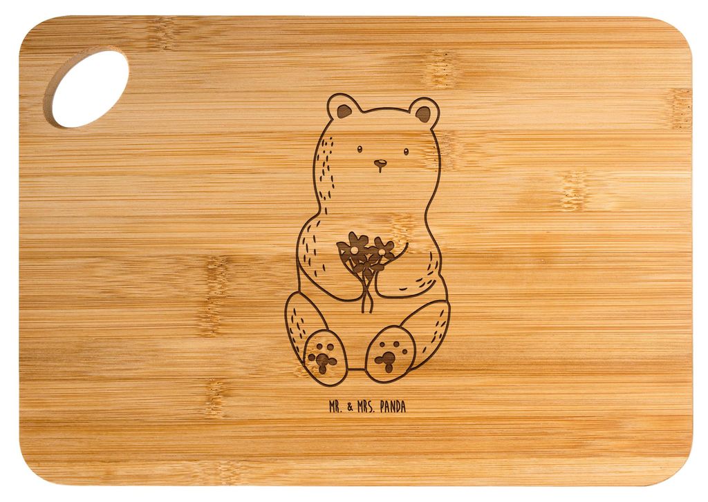 Mr. & Mrs. Panda Holzbrett Bär Dankbar - Transparent - Geschenk, Brett, Frühstücksbrettchen, Danke, Blumen, holzschneidebrett, Dankeschön, Schn...