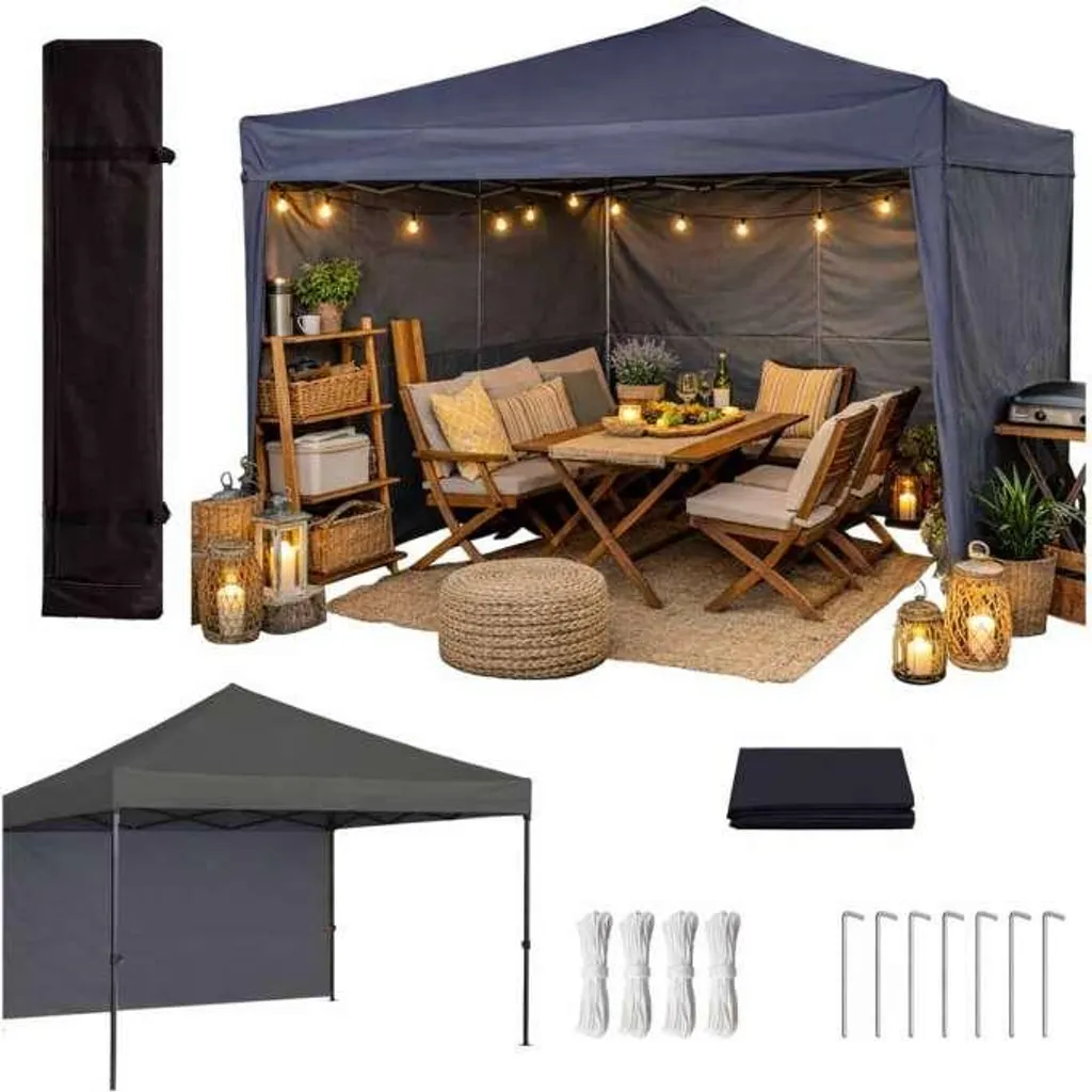 Gazebo de réception commerciale LUARO - Tonnelle noire 295 x 305 cm