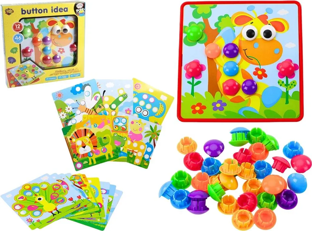 Puzzle à boutons Mosaïque Animaux - Jeu de Créativité 46 Pièces Colorées