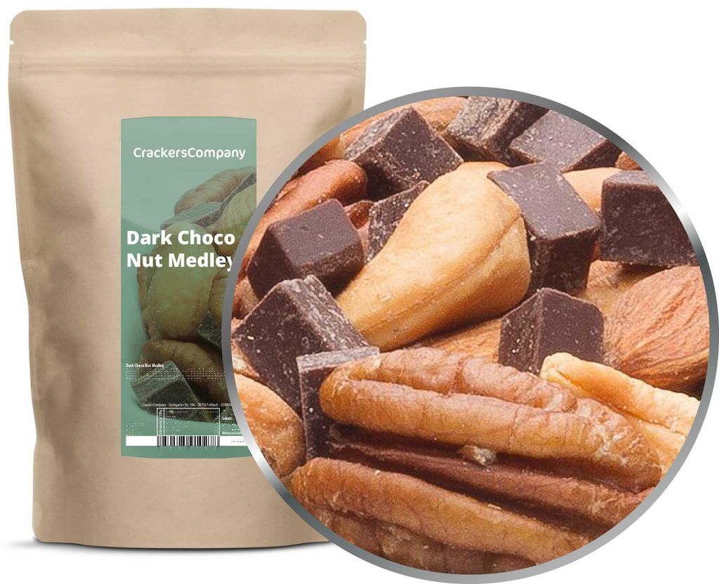 CrackersCompany Schoko-Zartbitter-Nussmischung (Dark Choco Nut Medley), ZIP-Beutel 500 g