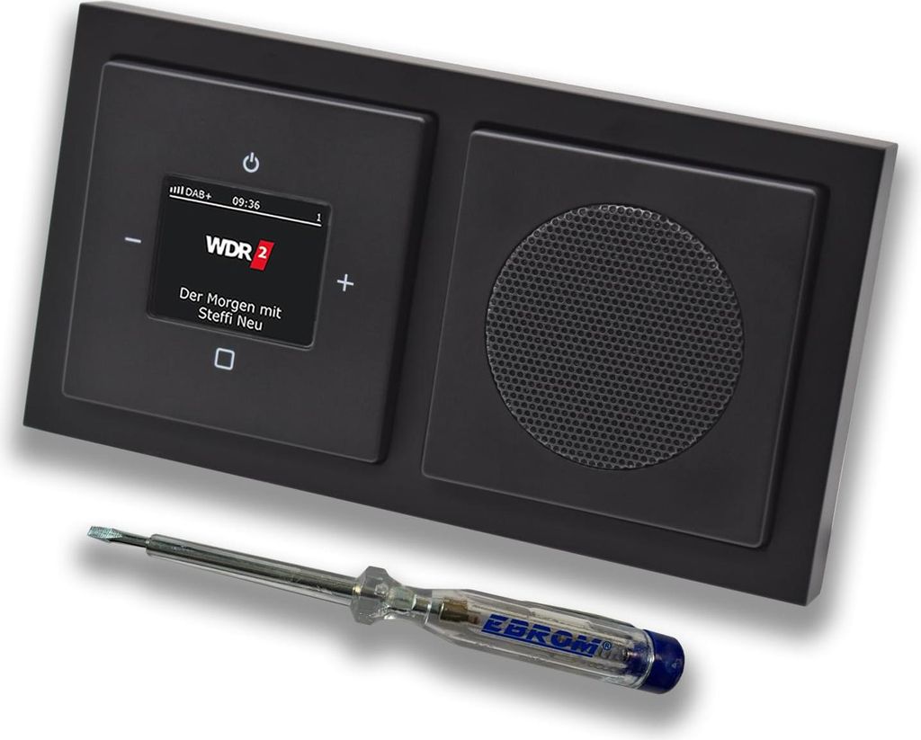 Busch Jäger DAB+ (DAB PLUS) Unterputz Radio 8215U-101 Future Anthrazit, Komplett-Set mit Lautsprecher, Abdeckungen, Rahmen + EBROM Phasenprüfer z...
