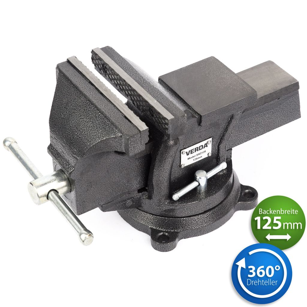 Verda Robuste Schraubstock 360° drehbare 125 mm – Hochwertiger Parallel-Schraubstock für Werkbank, schwere Ausführung, ideal für Werkstatt u...