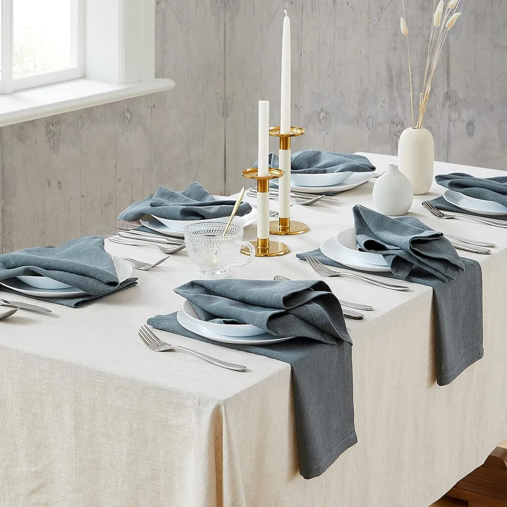 Serviettes Linnen 45x45 cm en Lin et Coton - Set de 6 Blanc Seersucker
