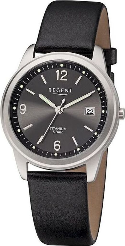 Regent Herren Uhr Titan-Uhr F-684 Analog Leder Armband-Uhr schwarz URF684