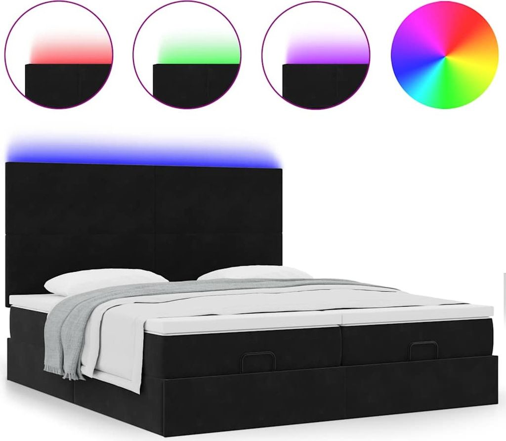 "im Sonderangebot"Ottoman-Bett Modernes/Doppelbett - Polsterbett Erwachsene/r /Kind - mit Matratzen & LEDs - Schwarz 160x200cm Samt - Klassische Be...