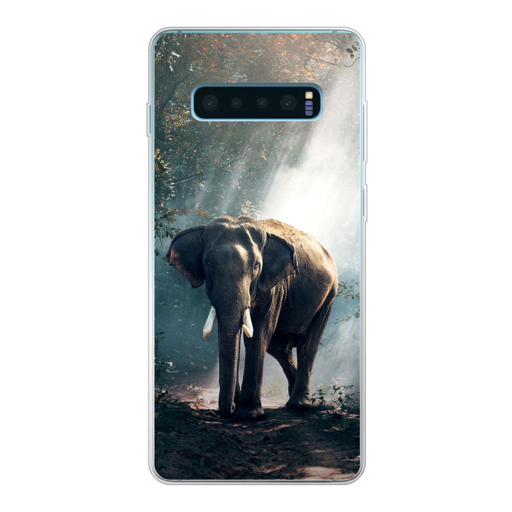 MuchoWow Handyhülle Schutzhülle Hülle für Samsung Galaxy S10 Plus Elefant - Tiere - Licht - Wald - Natur - Wildtiere Silikon Softcase Handy H...
