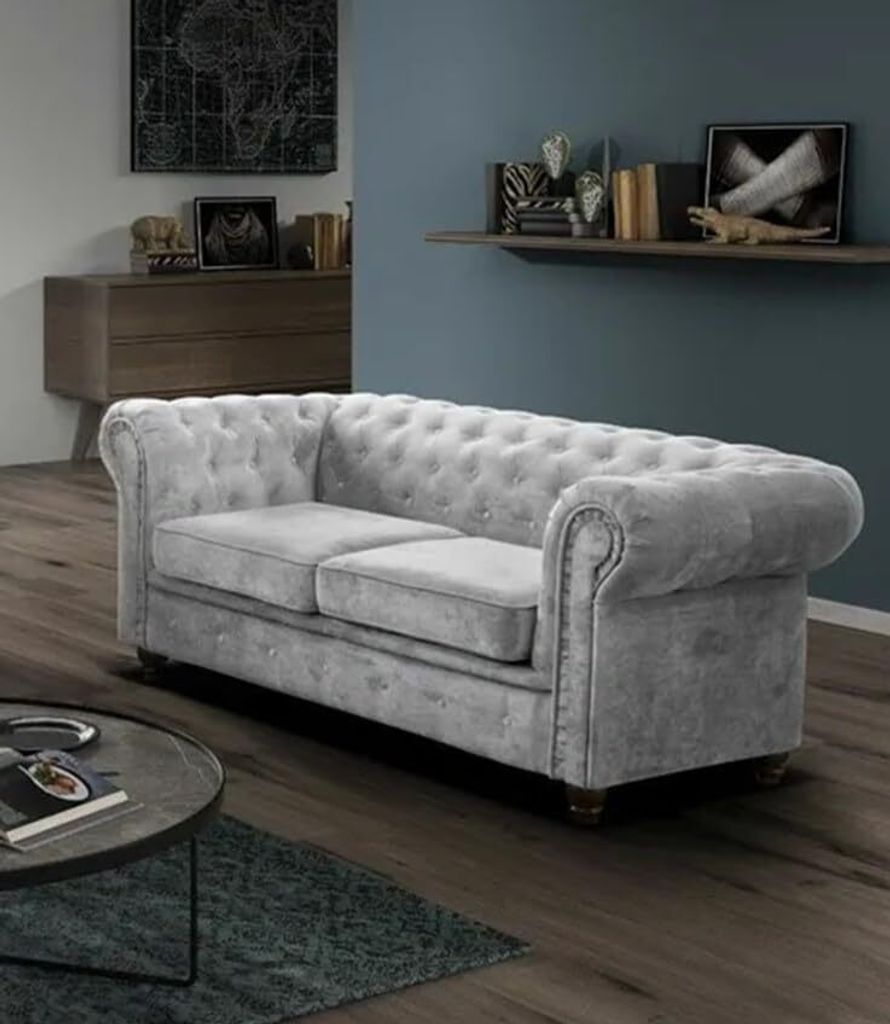 Easy4You Chesterfield Silber Velvet 2-Sitzer Sofa 183x74x88 Produktbild 