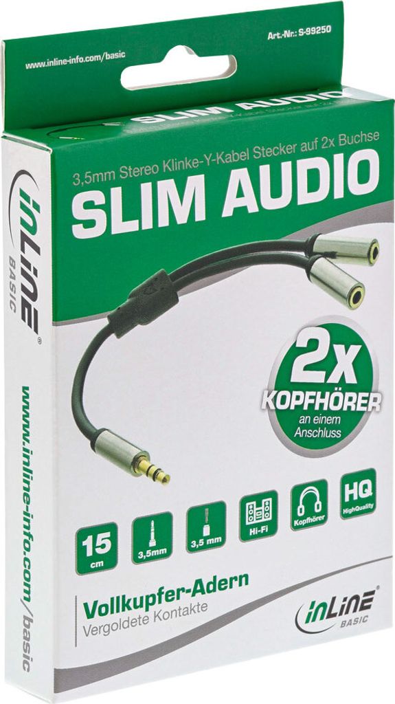 InLine® S-99250 Câble audio Slim Y jack 3,5mm ST vers 2x Image du produit 