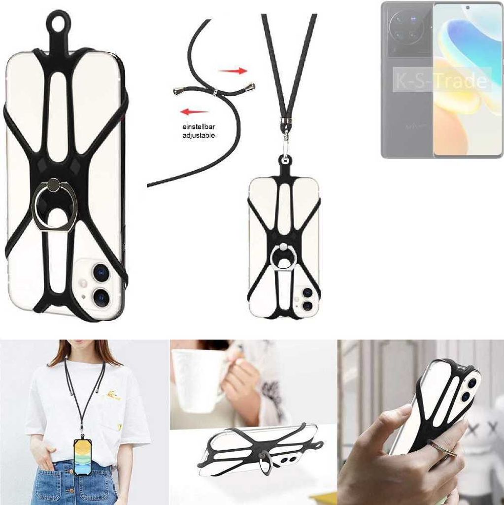 K-S-Trade 3in1 Handykette Handyband Handykordel Halsband Smartphone-Ring Handy-Ring kompatibel mit Vivo X80 Pro Fingerhalterung Handyring