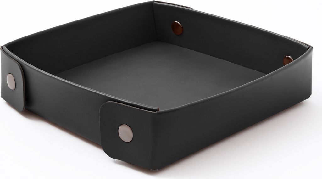 Taschenleerer Leder Schwarz cm 16 x 16 x H.4 - Lederschale Serviertablett Ablageschale - Hergestellt in Italien