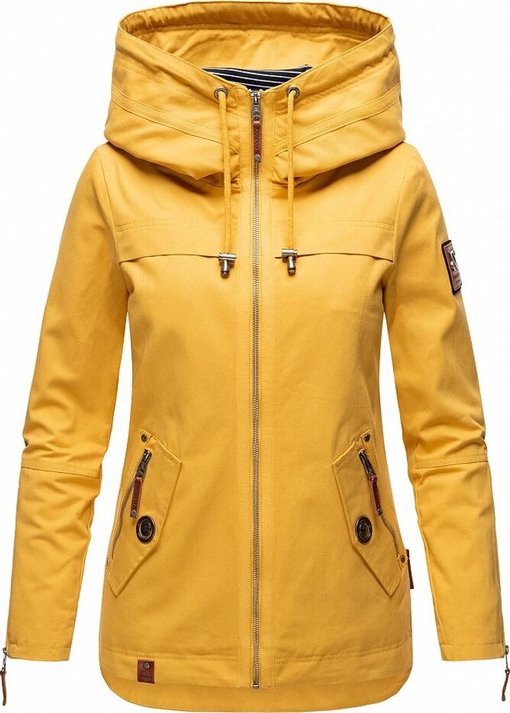 Navahoo Damen Jacke Frühling Herbst Übergangsjacke Print Parka Mantel Kapuze Wekoo Gelb Gr: 36 - S
