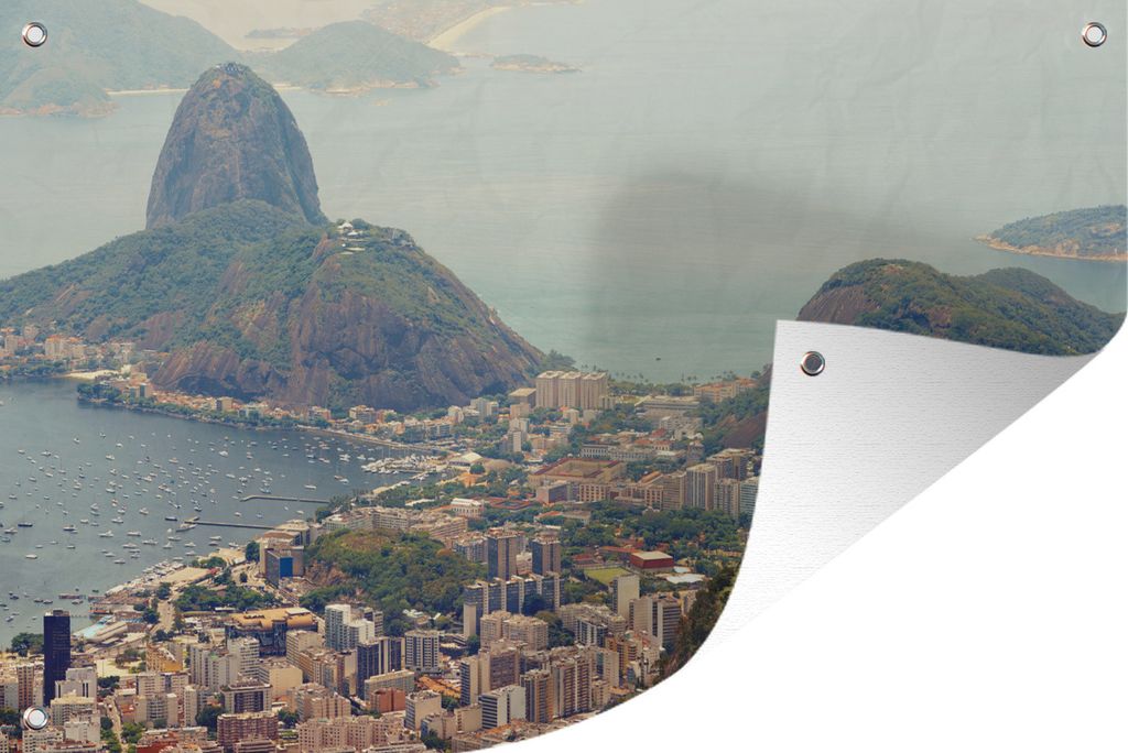 MuchoWow 90x60 cm Outdoor-Poster Gartendeko Sichtschutz Garten Poster für den Garten Statue - Rio de Janeiro - Skyline