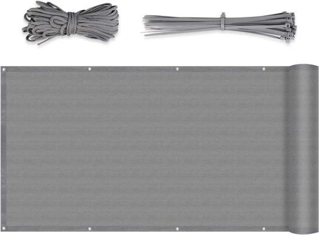 Brise-vue de balcon translucide 75x600 cm en maille PEHD gris robuste