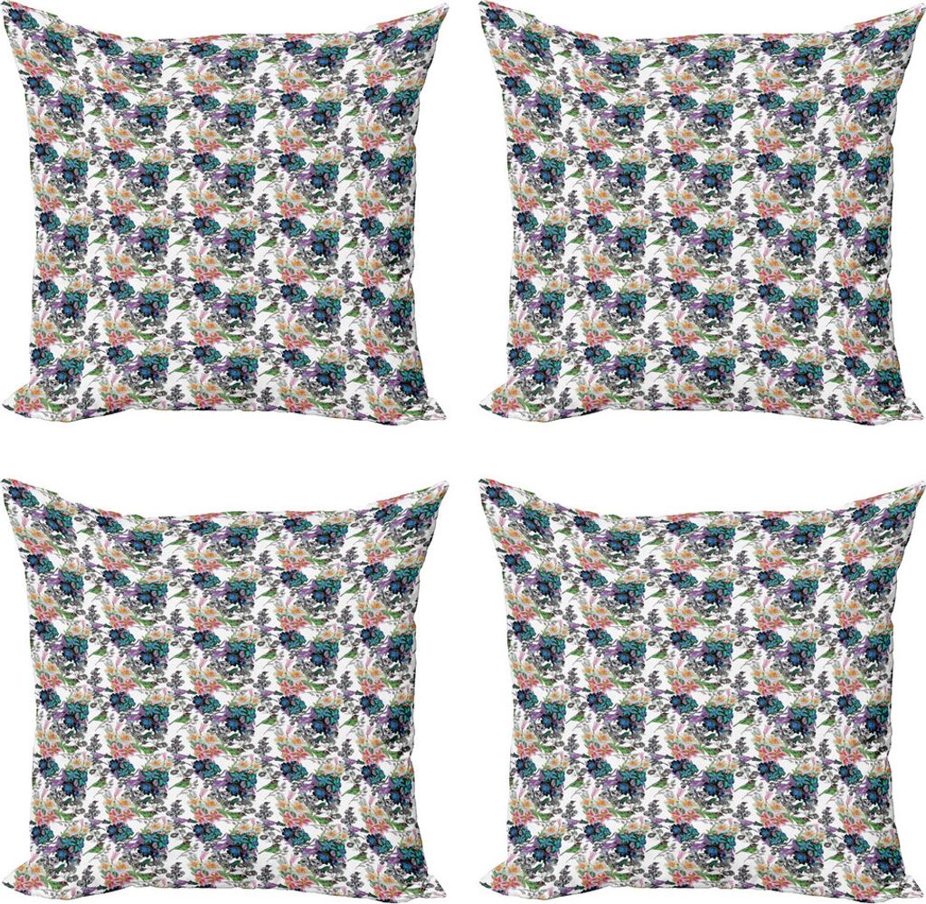ABAKUHAUS Tropisch Kissenbezug Set (4 Stück), Summer Flowers Exotischer Vogel, Moderner Doppelseitiger Digitaldruck, 45 cm x 45 cm, Mehrfarbig