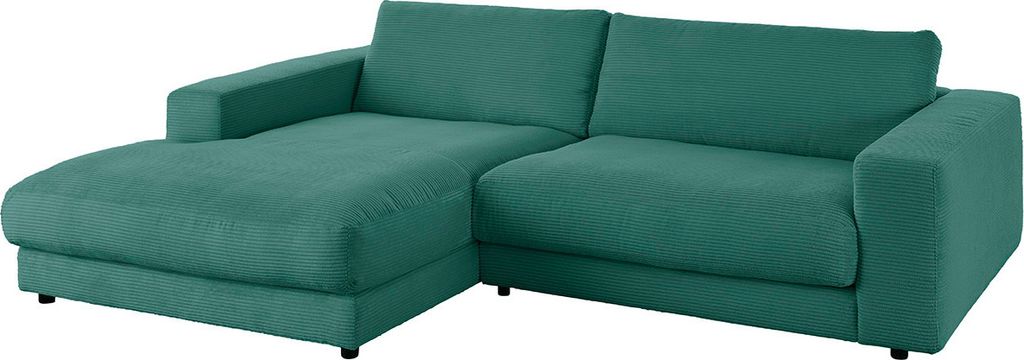 KAWOLA Sofa MADELINE Ecksofa Cord smaragd Longchair links