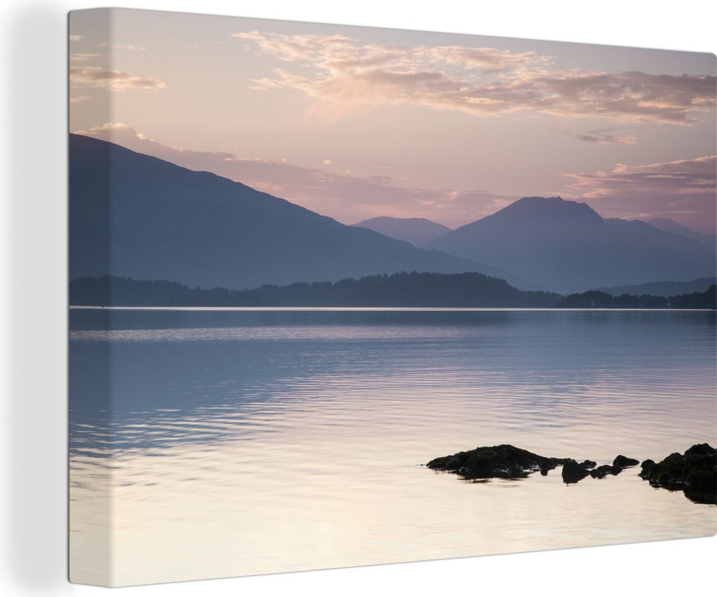 OneMillionCanvasses - Leinwandbilder - 140x90 cm, Blick auf den See und die Berge bei Sonnenuntergang über Loch Lomond, Wandbilder Kunstdruck Wa...