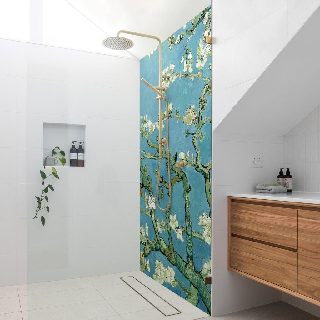 Duschrückwand originell selbstklebend - 0.61 mm Wandpaneel wasserfest Design blau Badrückwand fugenlos Premium matt 100x200 cm