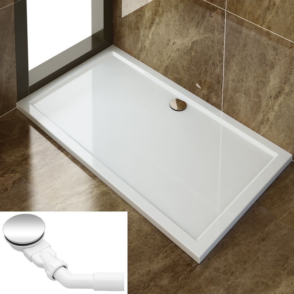 SONNI 140x100x4cm ABS Quadratische Duschwanne rutschfeste Oberfläche mit Ablaufgarnitur