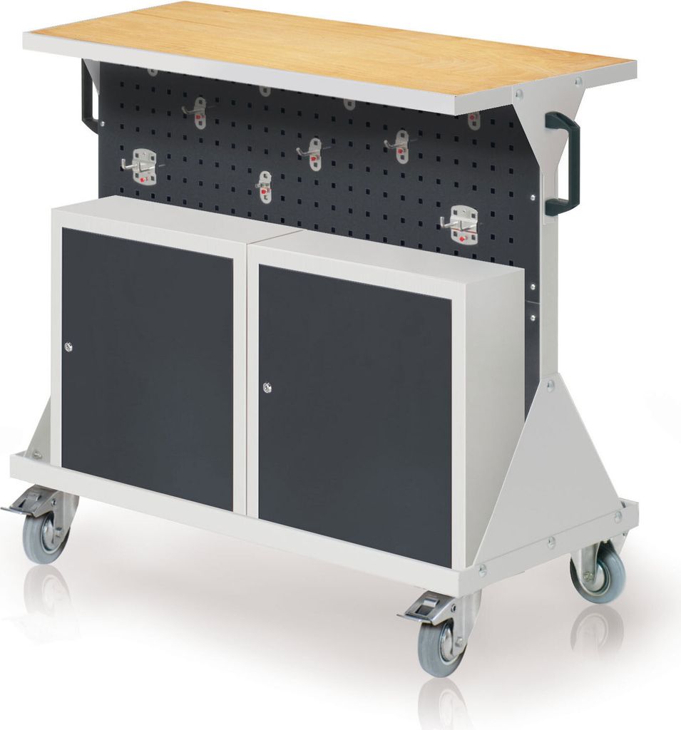 Kappes RasterMobil Größe #2 - 1000x930x500mm - 4x Lochplatten - 2x Einhängeschrank - Auflageboden inkl. Multiplexwerkbankplatte - anthrazitgrau