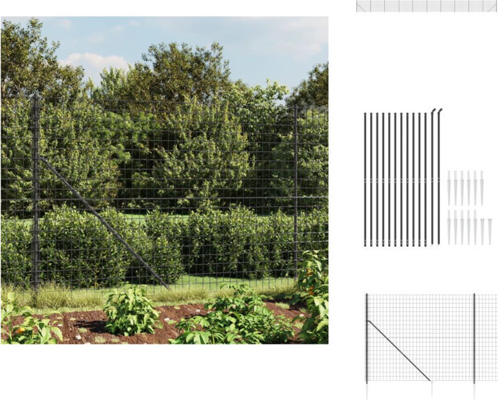 vidaXL Maschendrahtzaun mit Bodenhülsen Anthrazit 1,6x25 m - Zaunfelder