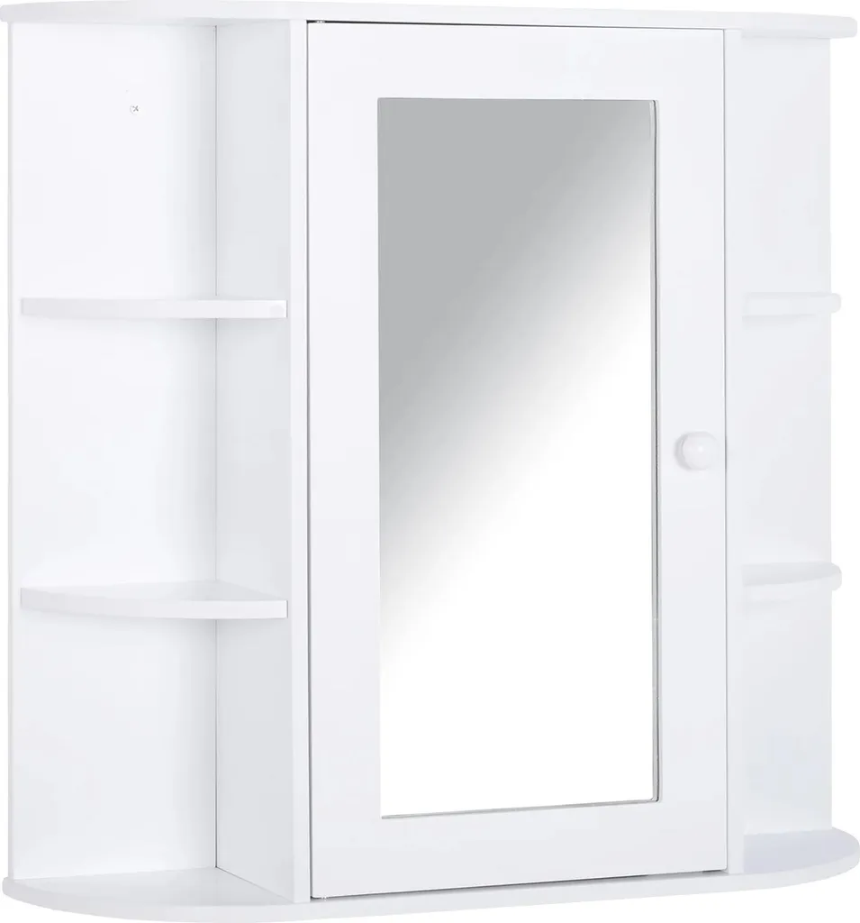 Armoire de toilette blanche avec miroir et étagères intérieures mobiles