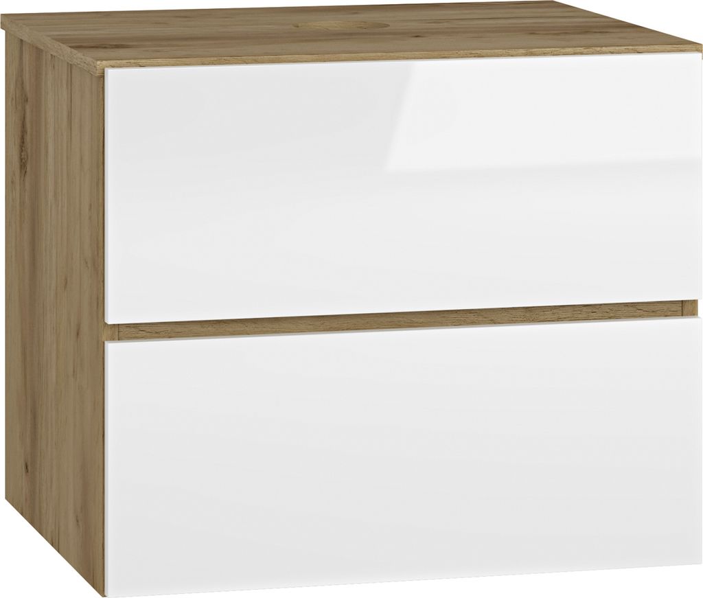 A product shot of a bathroom cabinet with two drawers.