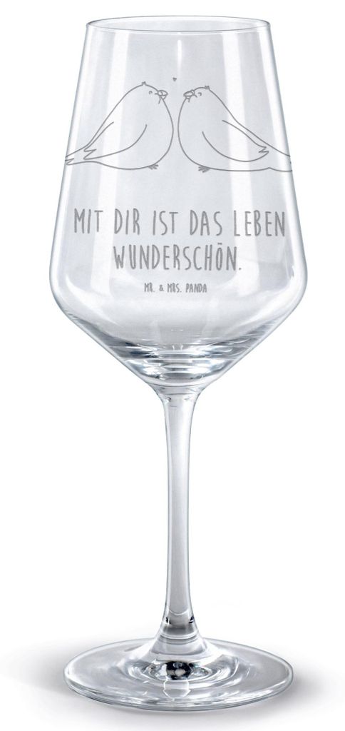 Mr. & Mrs. Panda glas für rotwein Turteltauben Liebe - Transparent - Geschenk, Rotweinglas mit Gravur, Hochzeitstag, Tauben, Weinglas, graviert, F...
