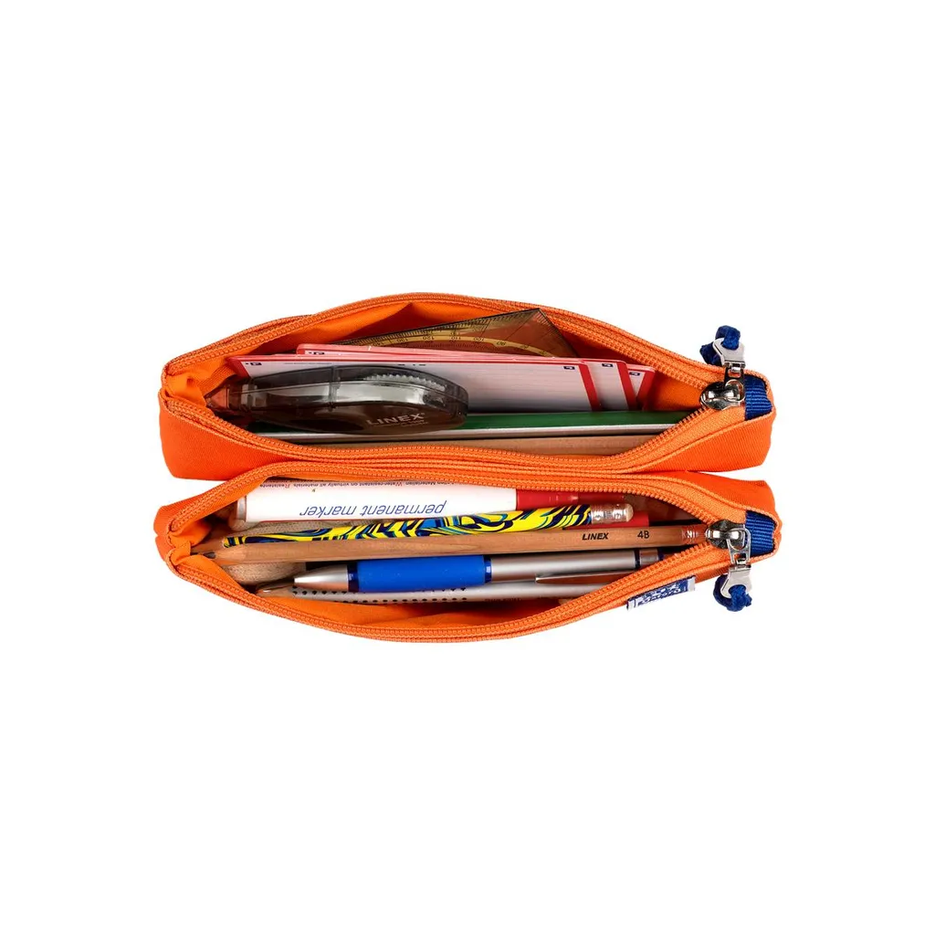 Etui double pochette Oxford orange en polyester lavable très robuste