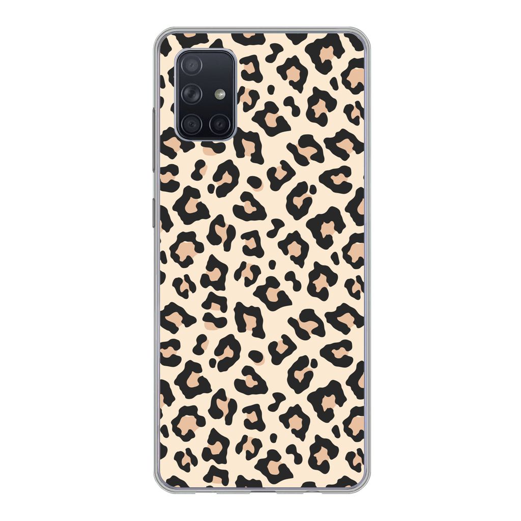 MuchoWow Handyhülle Schutzhülle Hülle für Samsung Galaxy A71 Weiß - Rosa - Leopardenmuster Silikon Softcase Handy Hülle - Kartenbesitzer