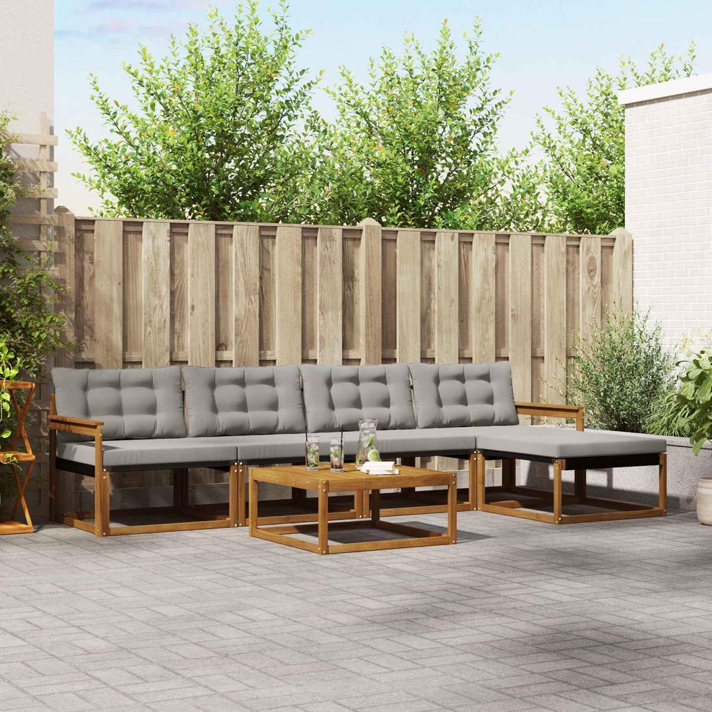 (Robust Möbel)Outdoor-Sofagarnitur - CLORIS - Balkonmöbe/Sitzgruppe - mit Kissen 6 pcs - Moderne Design - Natürlich und Hellgrau - Gartensof...
