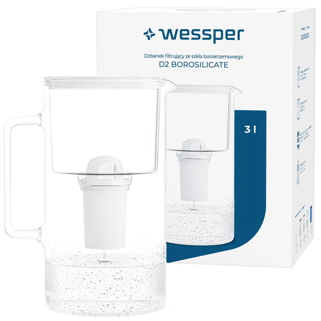 Wessper D2 BOROSILICATE Wasserfilterkanne 3 L Weiß – Produktbild 