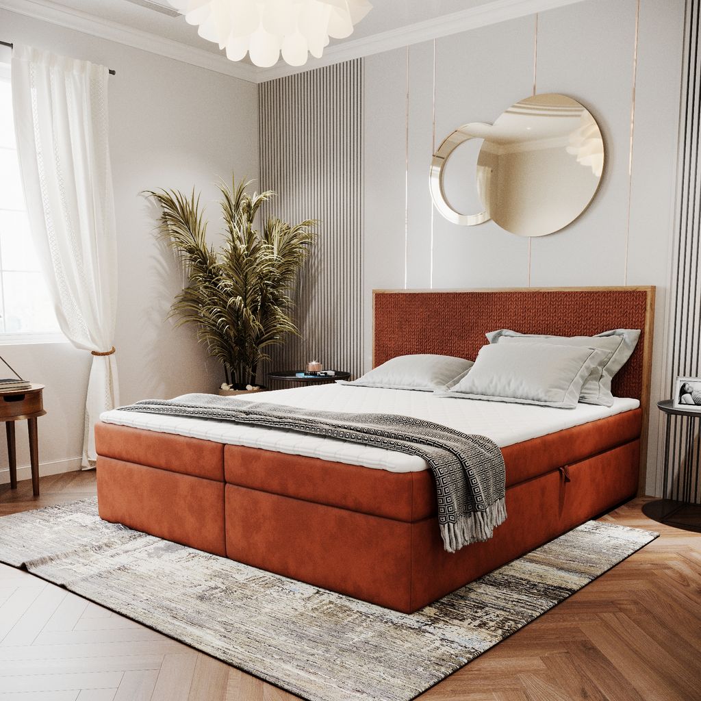 Boxspringbett FOREST mit Bettk sten und Topper Polsterbett elegante Kopfst tze Bett mit Karomusterpr gung Doppelbett mit Matratze Stauraum Schlafzi...