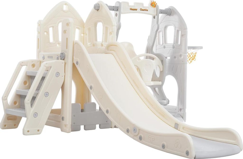 Kinderrutsche mit Schaukel 5-in-1 - Indoor Spielplatz - Rutsche, Schaukel, Basketballkorb - Kletterleiter - Stauraum - Für Kleinkinder unter 3 Jah...