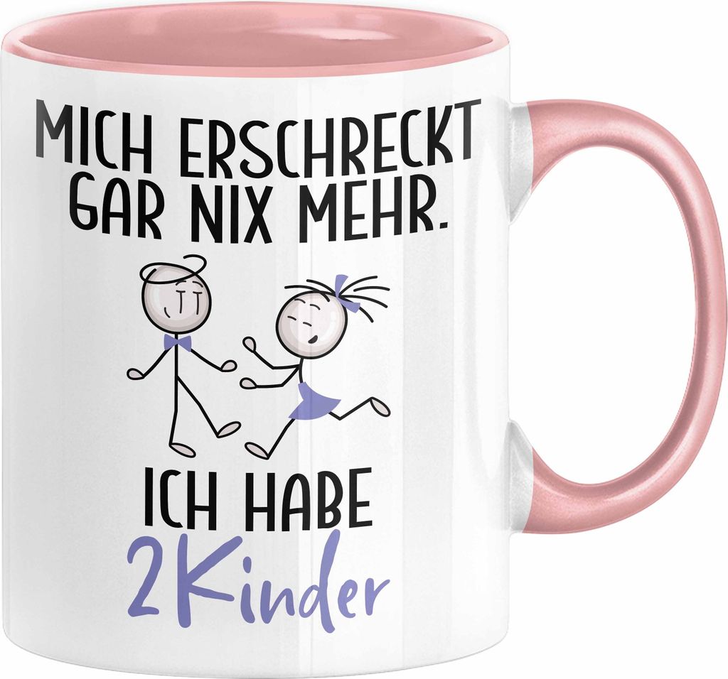Eltern Mutter Vater Tasse Geschenk von 2 Kindern Lustige Geschenkidee für Mama Papa Mich Erschreckt Gar Nix Mehr Ich Habe 2 Kinder (Rosa)