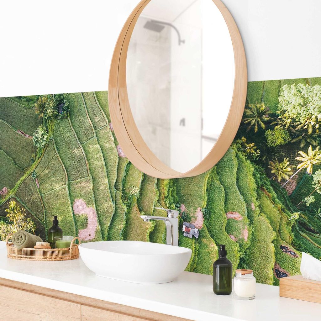 Wandverkleidung Bad Natur selbstklebend - 0.35 mm Wandpaneel matt wasserfest Palme grün Tropisch Badrückwand fugenlos 190x55 cm