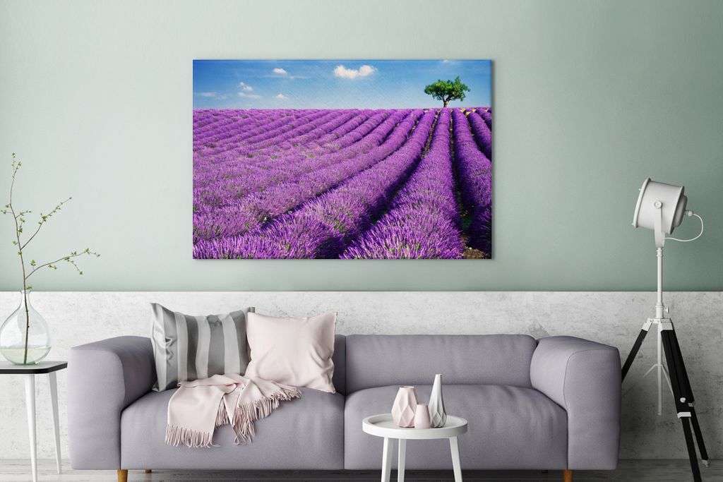OneMillionCanvasses - Leinwandbilder - 140x90 cm, Rollende Lavendelhügel mit einem Baum, Wandbilder Kunstdruck Wanddekoration - Foto auf Leinwan...