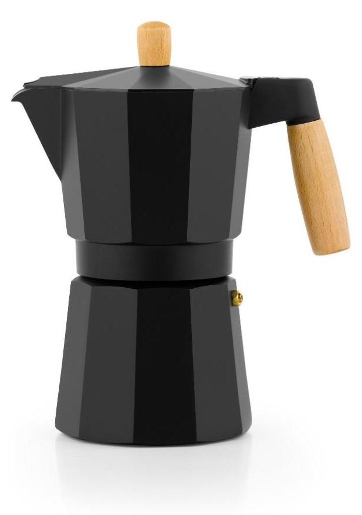 BRA Market | Kaffeemaschine für 9 Tassen (425 ml), Aluminiumgehäuse, Griff und Knopf aus natürlichem Buchenholz, vollständige Induktion, für a...