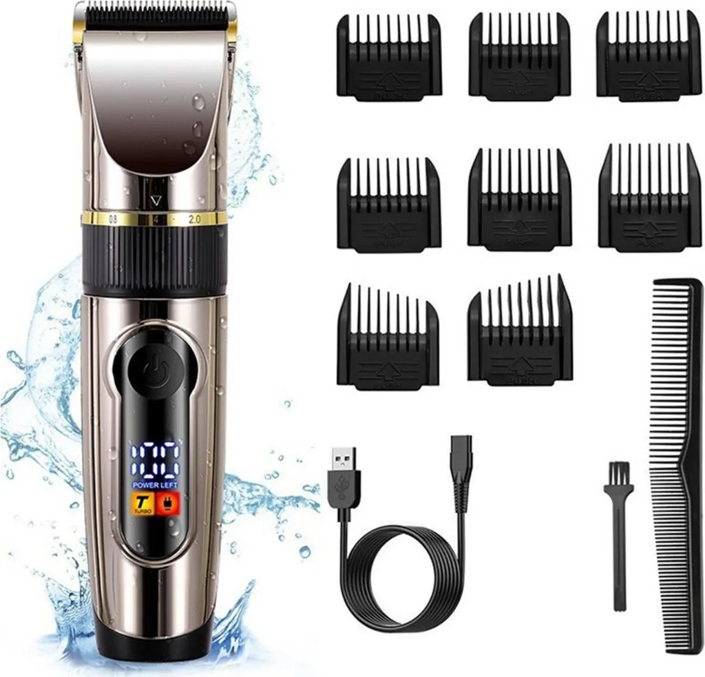 Tondeuse à Cheveux Lame Céramique Étanche - Affichage LED Gris Gun INF