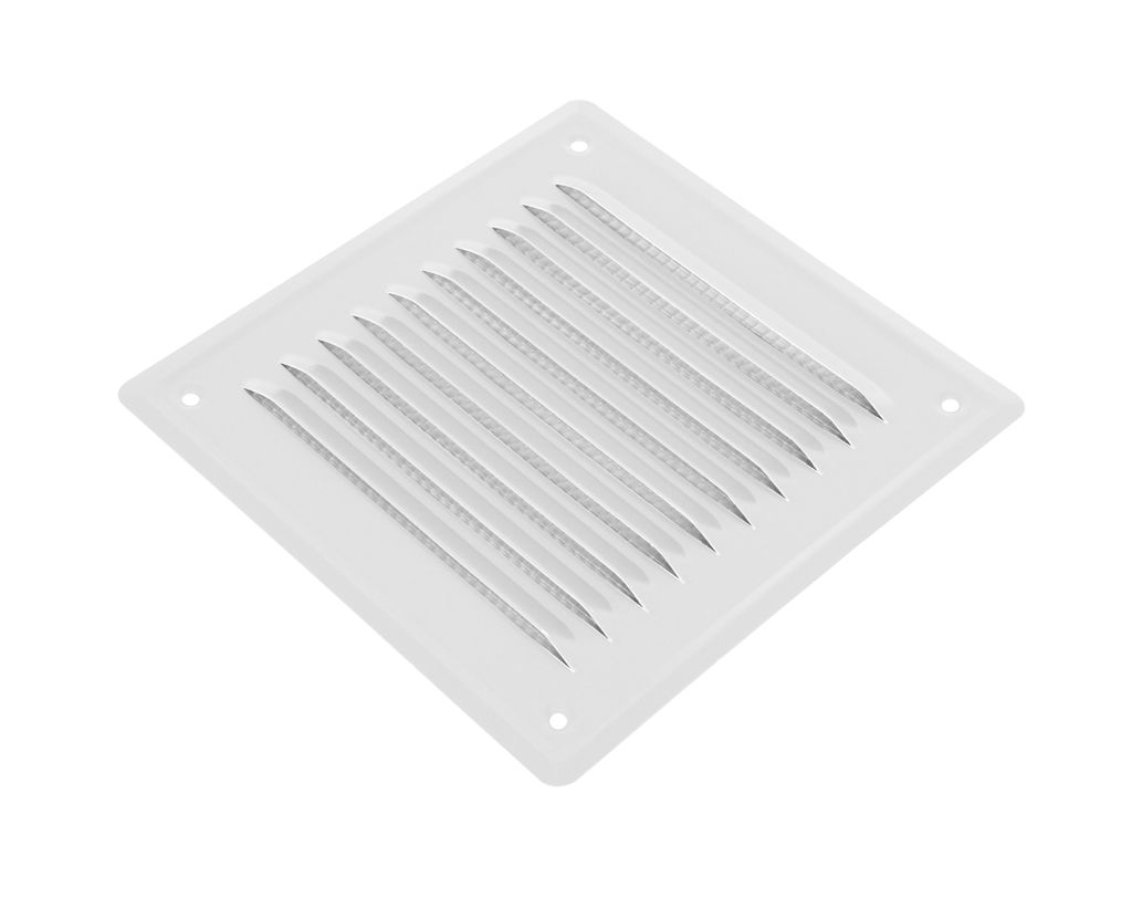 Adgo, Lüftungsgitter 20x20 cm mit Insektenschutz Flach, aus Edelstahl, Weiß