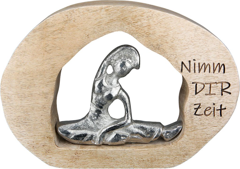 Gilde Skulptur, oval, "Zeit", Spruch, Yoga, Aluminium, Produktbild 