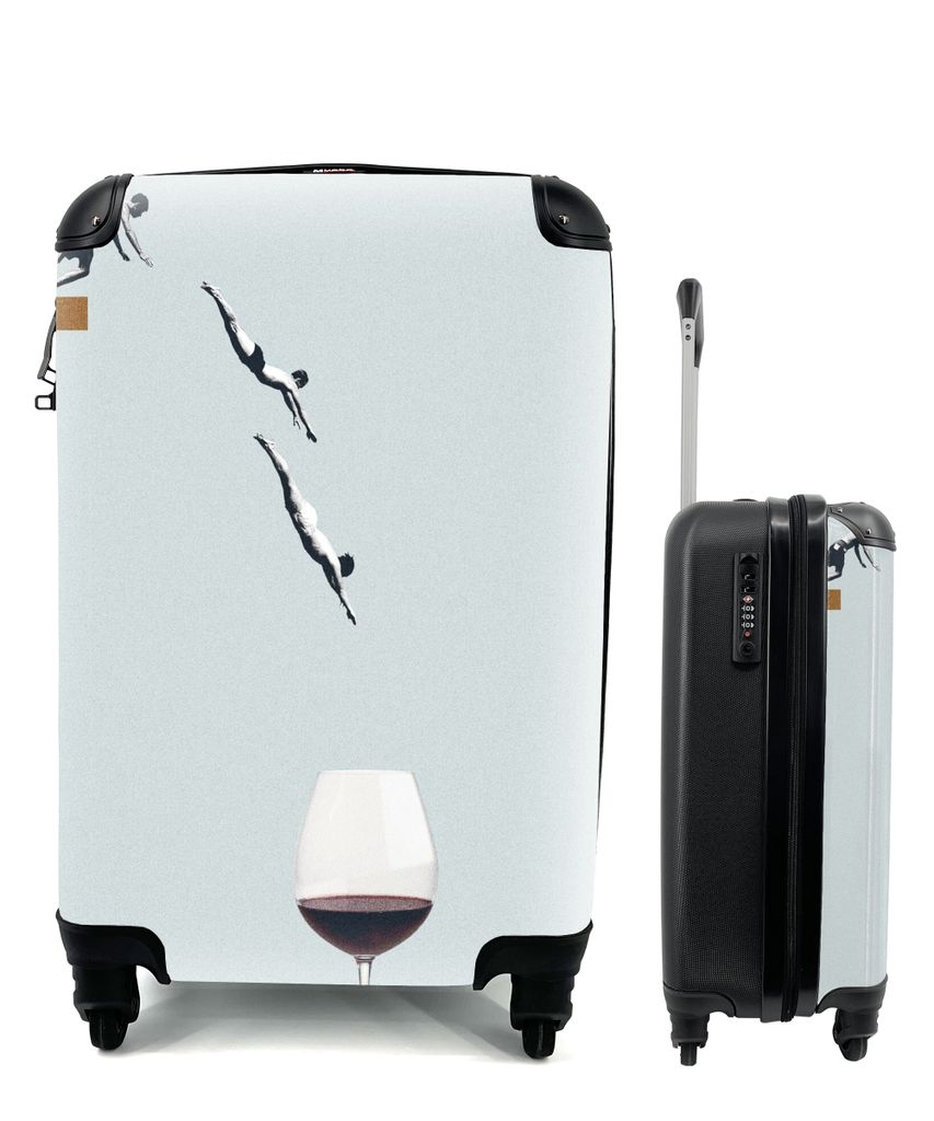 MuchoWow Koffer Handgepäck Trolley Rollkoffer Kleine Reisekoffer mit 4 Rollen - Weinglas - Männer - Vintage - Cabin Size < 55x40x23 cm & 55x40x...